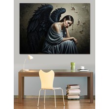 Karizma Tablo Siyah Kanatlı Hüzünlü Kadın Melek Dekoratif Kanvas - Mdf Ahşap Tablo