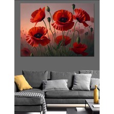 Karizma Tablo Yakın Çekim Kırmızı Gelincik Buketi Dekoratif Kanvas - Mdf Ahşap Tablo