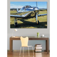 Karizma Tablo Pistte Duran Parlak Gümüş Uçak Dekoratif Kanvas - Mdf Ahşap Tablo