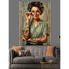 Karizma Tablo Gözlüklü ve Dövmeli Modern Kadın Dekoratif Kanvas - Mdf Ahşap Tablo