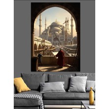 Karizma Tablo Cami Penceresinden Istanbul Şehir Manzarası Dekoratif Kanvas - Mdf Ahşap Tablo
