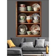 Karizma Tablo Raflarda Dizili Porselen Çay Takımı Dekoratif Kanvas - Mdf Ahşap Tablo