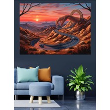 Karizma Tablo Gün Batımında Kıvrımlı Yol Manzarası Dekoratif Kanvas - Mdf Ahşap Tablo