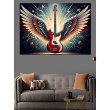 Karizma Tablo Kanatlı Let's Rock Elektro Gitar Dekoratif Kanvas - Mdf Ahşap Tablo