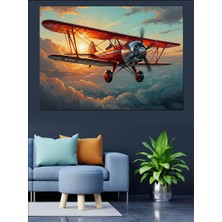 Karizma Tablo Gün Batımında Uçan Kırmızı Uçak Dekoratif Kanvas - Mdf Ahşap Tablo