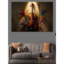 Karizma Tablo Renkli Boya Sıçramalı Klasik Keman Dekoratif Kanvas - Mdf Ahşap Tablo