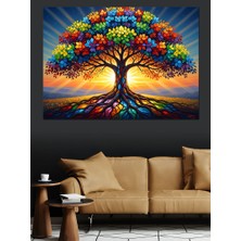 Karizma Tablo Renkli Yapraklı Büyük Hayat Ağacı Dekoratif Kanvas - Mdf Ahşap Tablo