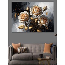 Karizma Tablo Altın Zemin Üzerinde Beyaz Güller Dekoratif Kanvas - Mdf Ahşap Tablo
