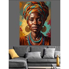 Karizma Tablo Egzotik Takılı Siyahi Kadın Portresi Dekoratif Kanvas - Mdf Ahşap Tablo