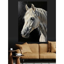 Karizma Tablo Beyaz Atın Karizmatik Baş Portresi Dekoratif Kanvas - Mdf Ahşap Tablo
