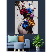 Karizma Tablo Vazoda Çok Renkli Çiçek Demeti Dekoratif Kanvas - Mdf Ahşap Tablo