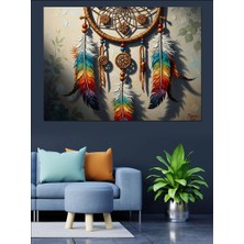 Karizma Tablo Tüylerle Süslü Bohem Düş Kapanı Dekoratif Kanvas - Mdf Ahşap Tablo