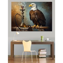 Karizma Tablo Nargile Içen Beyaz Başlı Kartal Dekoratif Kanvas - Mdf Ahşap Tablo