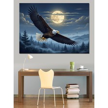 Karizma Tablo Ay Işığında Uçan Asil Kartal Dekoratif Kanvas - Mdf Ahşap Tablo