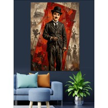 Karizma Tablo Charlie Chaplin Klasik Sinema Portresi Dekoratif Kanvas - Mdf Ahşap Tablo