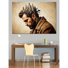 Karizma Tablo Şehir Silüetli Modern Erkek Portresi Dekoratif Kanvas - Mdf Ahşap Tablo