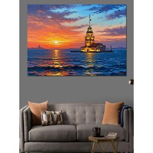 Karizma Tablo Gün Batımında Işıklı Kız Kulesi Dekoratif Kanvas - Mdf Ahşap Tablo