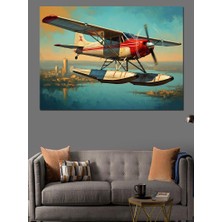 Karizma Tablo Havalanmaya Hazır Kırmızı Pervaneli Uçak Dekoratif Kanvas - Mdf Ahşap Tablo