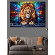 Karizma Tablo Renk Patlamalı Sanatsal Aslan Portresi Dekoratif Kanvas - Mdf Ahşap Tablo