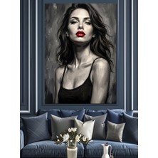 Karizma Tablo Klasik Siyah Beyaz Kadın Portresi Dekoratif Kanvas - Mdf Ahşap Tablo