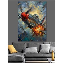 Karizma Tablo Patlama Ortasında Klasik Savaş Uçağı Dekoratif Kanvas - Mdf Ahşap Tablo
