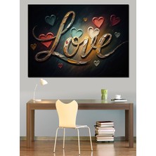 Karizma Tablo Altın Işıltılı Aşk Yazısı Tasarımı Dekoratif Kanvas - Mdf Ahşap Tablo