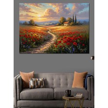 Karizma Tablo Gelincik Tarlası ve Köy Evi Dekoratif Kanvas - Mdf Ahşap Tablo