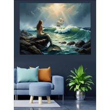 Karizma Tablo Deniz Kenarında Oturan Deniz Kızı Dekoratif Kanvas - Mdf Ahşap Tablo