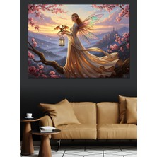 Karizma Tablo Gökyüzünde Süzülen Kanatlı Melek Kadın Dekoratif Kanvas - Mdf Ahşap Tablo