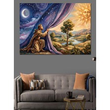 Karizma Tablo Perdeyi Aralayıp Gökyüzünü Izleyen Bilge Dekoratif Kanvas - Mdf Ahşap Tablo