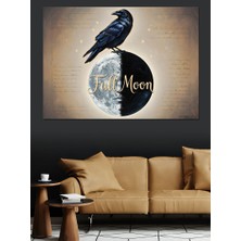 Karizma Tablo Dolunay Üzerinde Duran Siyah Kuzgun Dekoratif Kanvas - Mdf Ahşap Tablo