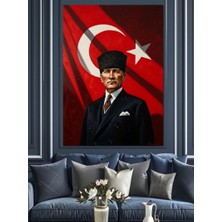 Karizma Tablo Ay Yıldızlı Bayrak Önünde Atatürk Dekoratif Kanvas - Mdf Ahşap Tablo