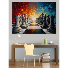 Karizma Tablo Satranç Tahtasında Savaş Temalı Sanat Dekoratif Kanvas - Mdf Ahşap Tablo