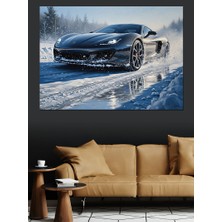 Karizma Tablo Karlı Yolda Ilerleyen Şık Spor Araba Dekoratif Kanvas - Mdf Ahşap Tablo