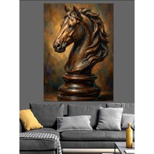 Karizma Tablo Antik Dokulu Satranç Atı Heykeli Dekoratif Kanvas - Mdf Ahşap Tablo