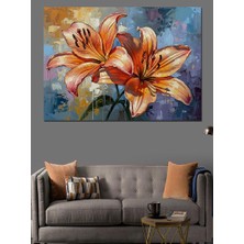 Karizma Tablo Turuncu ve Kırmızı Zambak Çiçekleri Dekoratif Kanvas - Mdf Ahşap Tablo