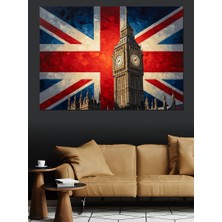 Karizma Tablo Ingiliz Bayrağı ve Big Ben Dekoratif Kanvas - Mdf Ahşap Tablo