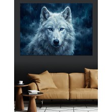 Karizma Tablo Mavi Gözlü Vahşi Kurt Portresi Dekoratif Kanvas - Mdf Ahşap Tablo