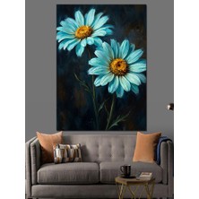 Karizma Tablo Mavi Zemin Üzerinde Iki Papatya Dekoratif Kanvas - Mdf Ahşap Tablo