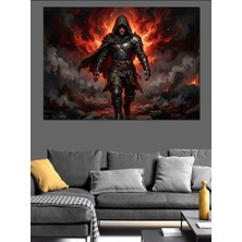 Karizma Tablo Karanlıkta Zırhlı ve Pelerinli Savaşçı Dekoratif Kanvas - Mdf Ahşap Tablo