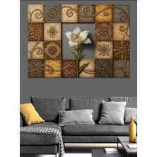 Karizma Tablo Antik Mozaik Desenli Beyaz Çiçek Dekoratif Kanvas - Mdf Ahşap Tablo