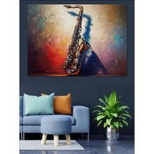 Karizma Tablo Siyah Arka Planda Parlak Saksafon Dekoratif Kanvas - Mdf Ahşap Tablo