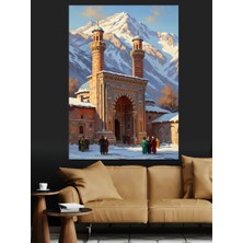Karizma Tablo Karlı Dağlar ve Tarihi Medrese Dekoratif Kanvas - Mdf Ahşap Tablo
