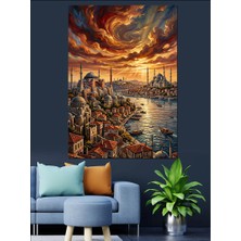 Karizma Tablo Gece Vakti Işıklı Istanbul Boğazı Dekoratif Kanvas - Mdf Ahşap Tablo