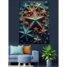 Karizma Tablo Üç Boyutlu Kabartmalı Yıldızlar Tasarımı Dekoratif Kanvas - Mdf Ahşap Tablo