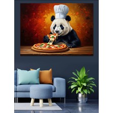 Karizma Tablo Pizza Yiyen Şef Önlüklü Panda Dekoratif Kanvas - Mdf Ahşap Tablo