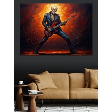 Karizma Tablo Elektro Gitar Çalan Işıklı Iskelet Dekoratif Kanvas - Mdf Ahşap Tablo
