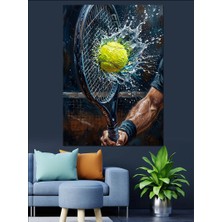 Karizma Tablo Su Damlacıklı Tenis Raketi ve Topu Dekoratif Kanvas - Mdf Ahşap Tablo