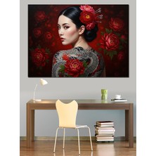 Karizma Tablo Kırmızı Çiçekler Arasında Modern Kadın Dekoratif Kanvas - Mdf Ahşap Tablo
