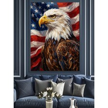 Karizma Tablo Amerikan Bayraklı Kartal Baş Portresi Dekoratif Kanvas - Mdf Ahşap Tablo